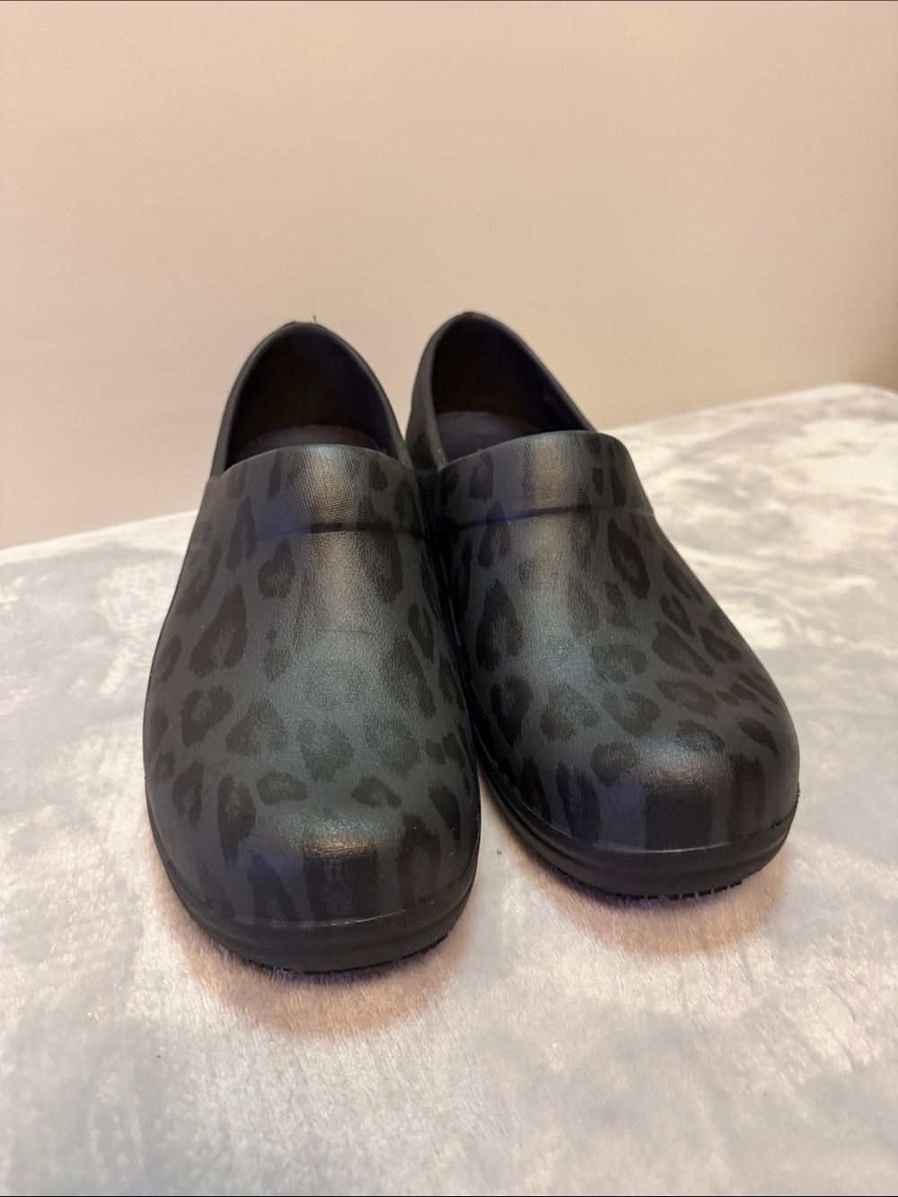 Black Leopard Print Slip-On Crocs